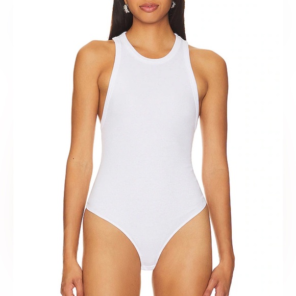 Intimately FP M white ribbed Brexley sleeveless tank thong bodysuit snap crotch - Picture 3 of 16